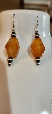 Premium 925 Navajo Pearl & Vintage Faceted Carnelian Dangle Earrings/Necklace